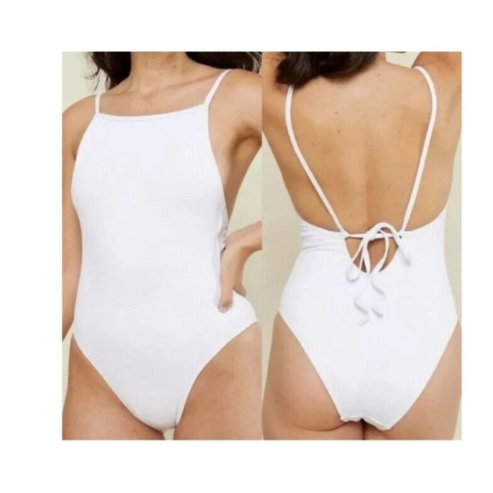 andie swimsuit The Paloma Ribbbed One piece Size Large White New With Tags